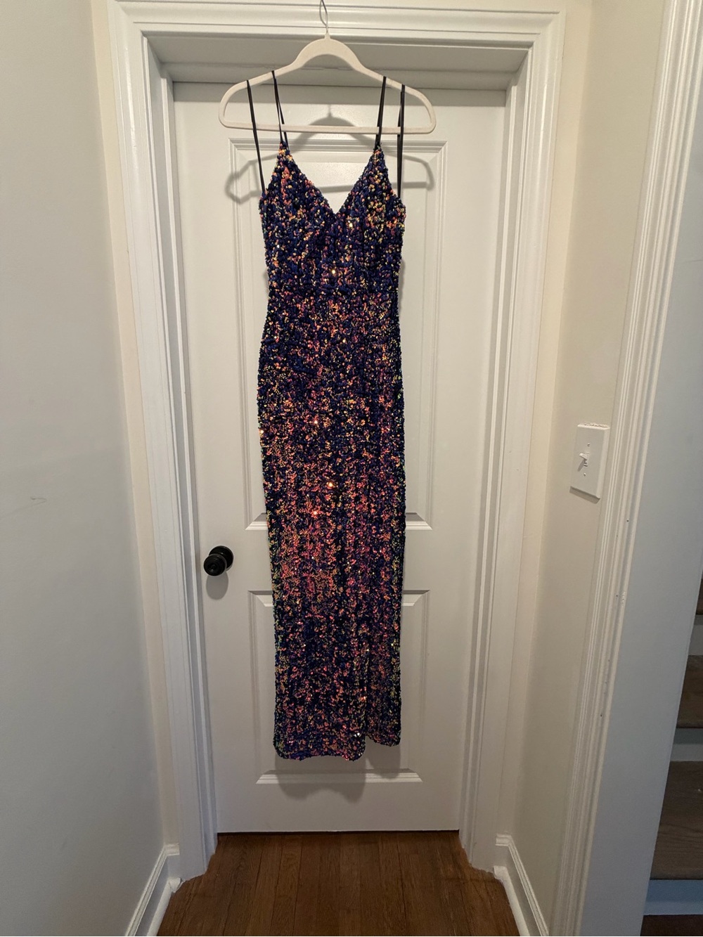 Sequin Violet Multi-Color Spaghetti Strap Maxi Dress